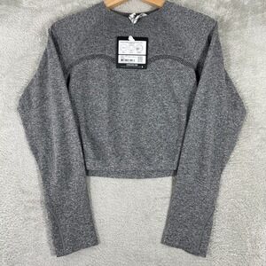 Lorna Jane Seamless Cropped Long Sleeve Top Womens Medium Gray Yoga NWT